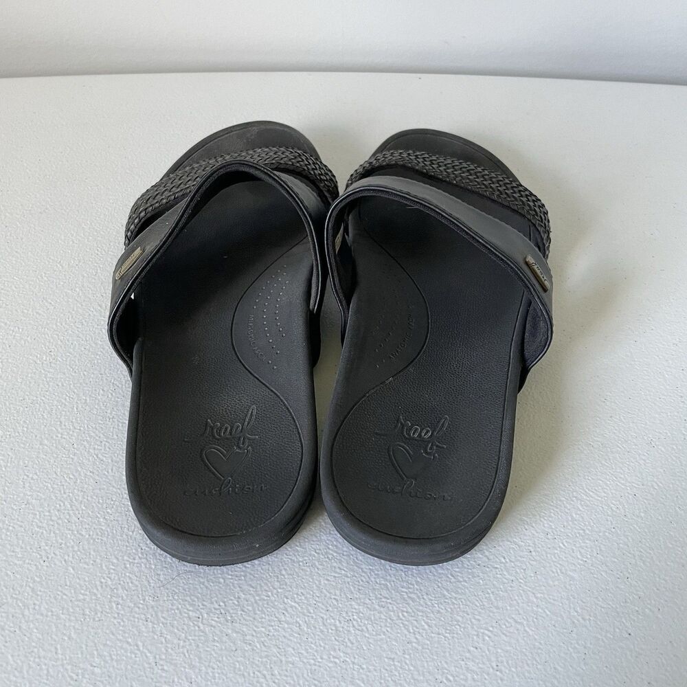 REEF Cushion Sandbar Slide Faux Leather Strappy Slip On Black Women's Size 8 - Picture 3 of 11